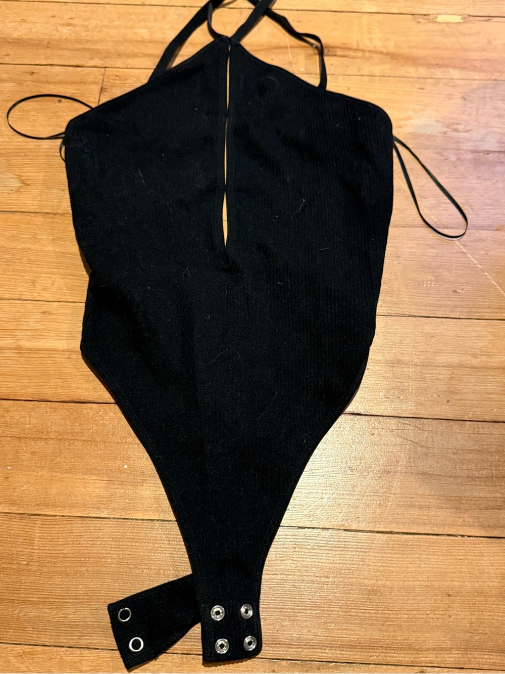Garage Black Ribbed Halter Top Bodysuit